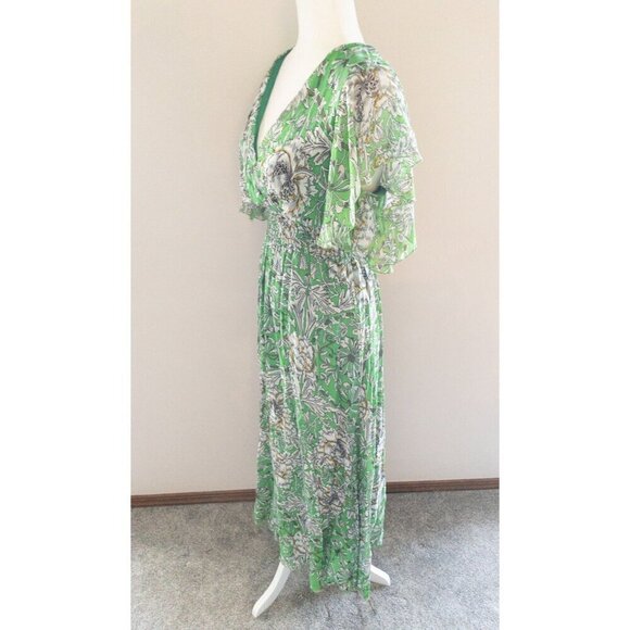 Le Ragazze Green Floral Maxi Dress Made In Italy Silk Blend - Picture 3 of 16